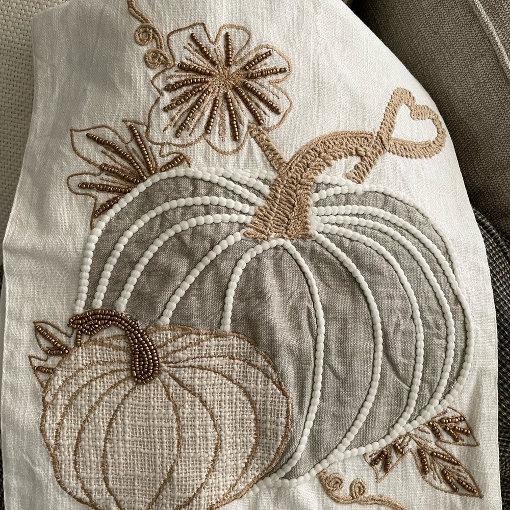 Embroidered Pumpkin Fall Table Tassel Runner